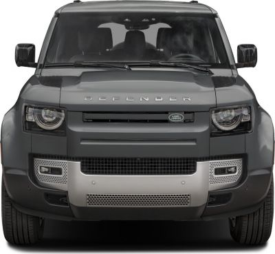 Front view with grille, circular LED headlights, and skid plate