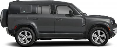 Box-shaped SUV side profile with alloy wheels and spare tire cover