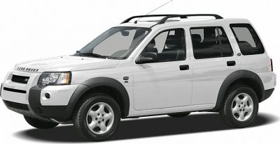 White SUV front side view with roof rack and black wheel arches
