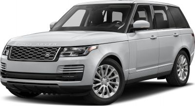 Front and side view of a white luxury SUV with alloy wheels and signature grille