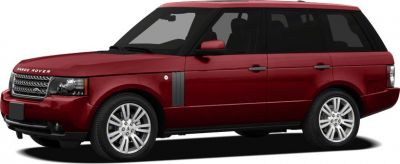 Side profile and design details of a luxury SUV with red body color and silver alloy wheels.