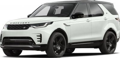 White SUV with black roof and wheels, front side view