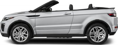 Side profile of a convertible with open roof and alloy wheels