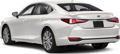 Rear and side view of a sleek hybrid sedan with modern taillights and aerodynamic design