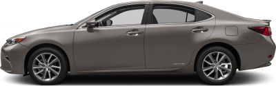 Side profile of luxury midsize sedan with alloy wheels and hybrid badge
