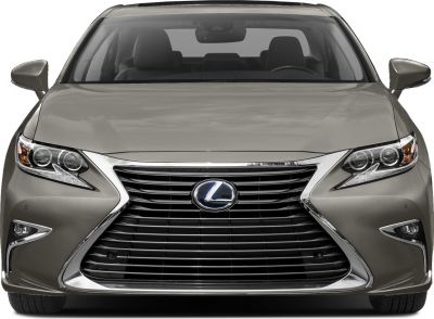 Close-up front view of a Lexus with spindle grille and LED headlights