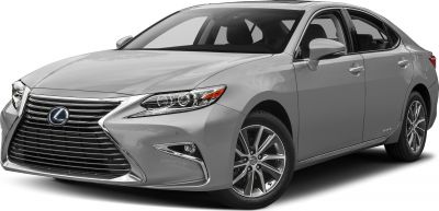 Front view of sleek hybrid sedan with spindle grille and LED headlights