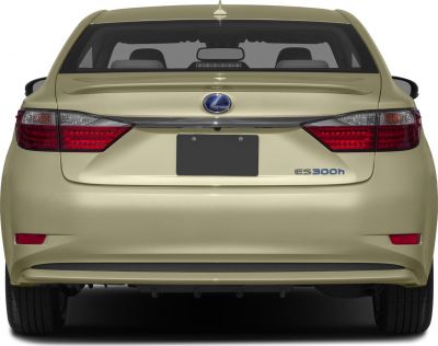 Rear view with distinctive hybrid tail lights and trunk of luxury sedan