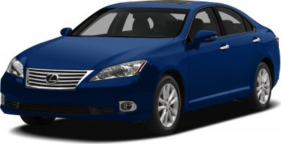 Front three-quarter view of blue sedan with grille and alloy wheels