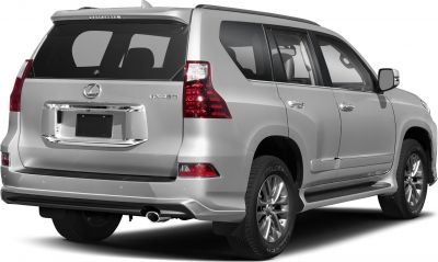 Rear three-quarter view of an SUV with distinct tail lights and alloy wheels