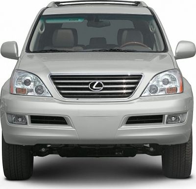 Front view featuring grille and headlights of an SUV.