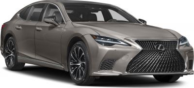 Luxury sedan front view with spindle grille and LED headlights