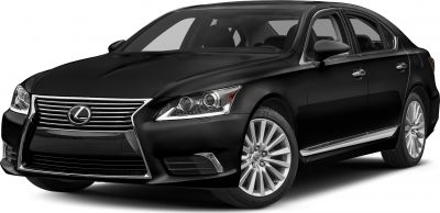 Black luxury sedan front side view with grille and headlights