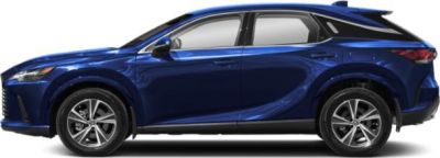 Side profile of a sleek SUV with smooth lines and aerodynamic design.