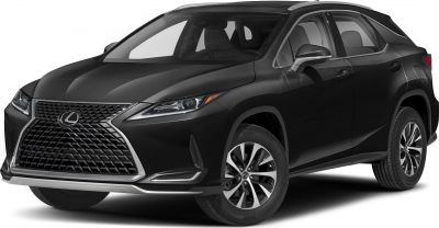 Front-side view of black SUV with prominent spindle grille and LED headlights
