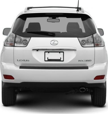 Rear view of SUV with distinct taillights and chrome trim