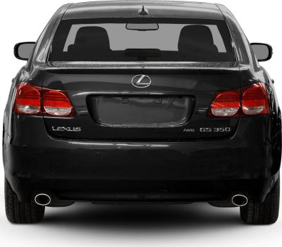 Rear view of AWD sedan with dual exhaust and distinctive taillights