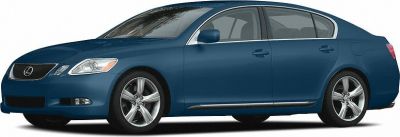 Blue four-door luxury sedan displaying side view and alloy wheels