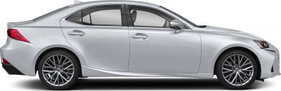 Side profile of silver mid-size sedan with alloy wheels