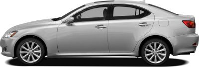 Side profile of a sleek luxury sedan with alloy wheels