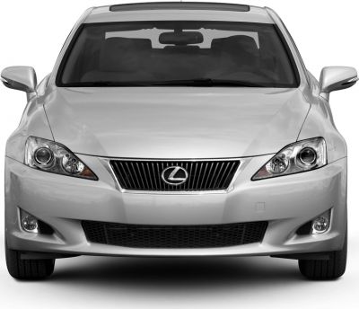 Front view with grille, headlights, and fog lights