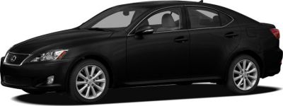 Black sedan with alloy wheels and tinted windows in side view.