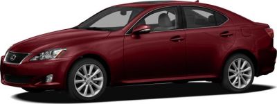 Side profile of a sleek red mid-size sedan with aerodynamic design.