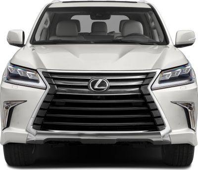 Front view of luxury SUV with spindle grille and LED headlights