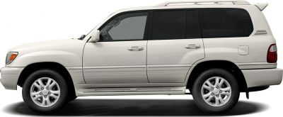 Side profile of a luxury SUV with alloy wheels and roof rails.