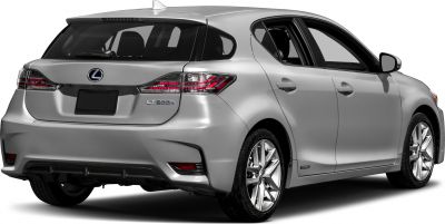 Rear view of hybrid hatchback with distinctive taillights and alloy wheels