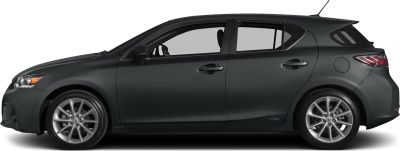 Side profile view showing alloy wheels and hybrid badge on a hatchback.