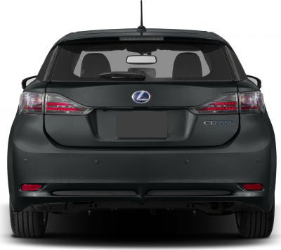 Rear view of hatchback with taillights, rear window, and bumper