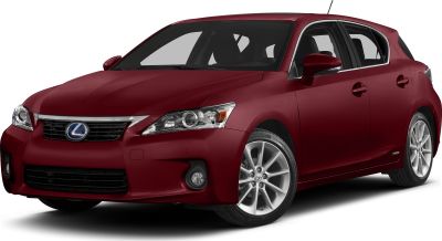 Red hatchback front side view with headlights and alloy wheels