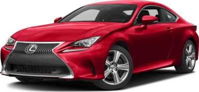 Front 3/4 view of red coupe with spindle grille and LED headlights