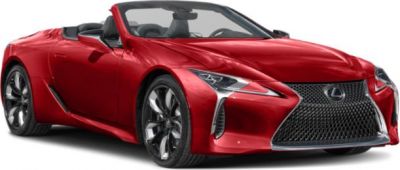Red luxury convertible with aggressive front grille and aerodynamic styling