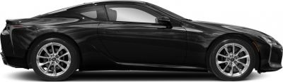 Sleek black sports coupe side profile with alloy wheels.