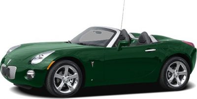 Convertible sporty two-seater roadster with metallic wheels and dark green color