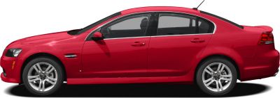 Red sporty four-door sedan with alloy wheels