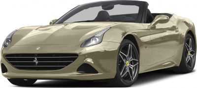 Convertible sports car front with sleek headlights and prominent grille