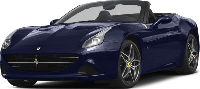 Convertible sports car front view with grille and alloy wheels