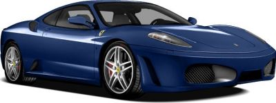 Blue sports coupe with aerodynamic front and five-spoke alloy wheels