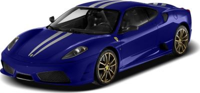 Blue sports car with white racing stripes and gold multi-spoke wheels