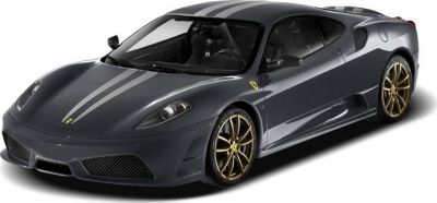 Grey coupe with dual racing stripes and gold wheels