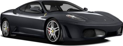 Black sports car front side with alloy wheels and aerodynamic design