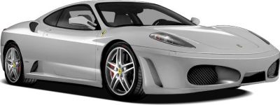 Front side view of a silver sports coupe with aerodynamic body and alloy wheels