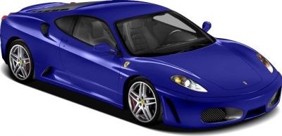 Blue aerodynamic sports coupe with vented fenders and alloy wheels.