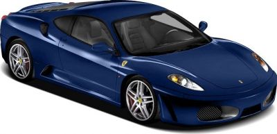 Blue sports coupe with sleek aerodynamic design and five-spoke wheels