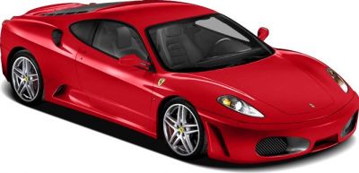 Red sports coupe, aerodynamic design, alloy wheels front side angle