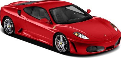 Sleek red sports coupe front side view with alloy wheels and aerodynamic design