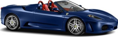 Blue convertible sports car with red interior and alloy wheels